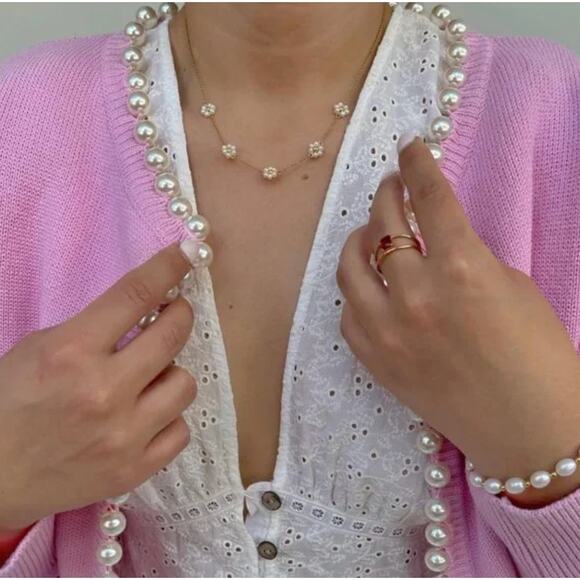 Self-Same Pink Pearl Charlotte Cotton Cardigan Loveshack Fancy - Picture 10 of 16